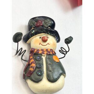 Vintage Snowman Brooch Pin With Hat & Scarf 2" Hand-Painted Holiday Accessory